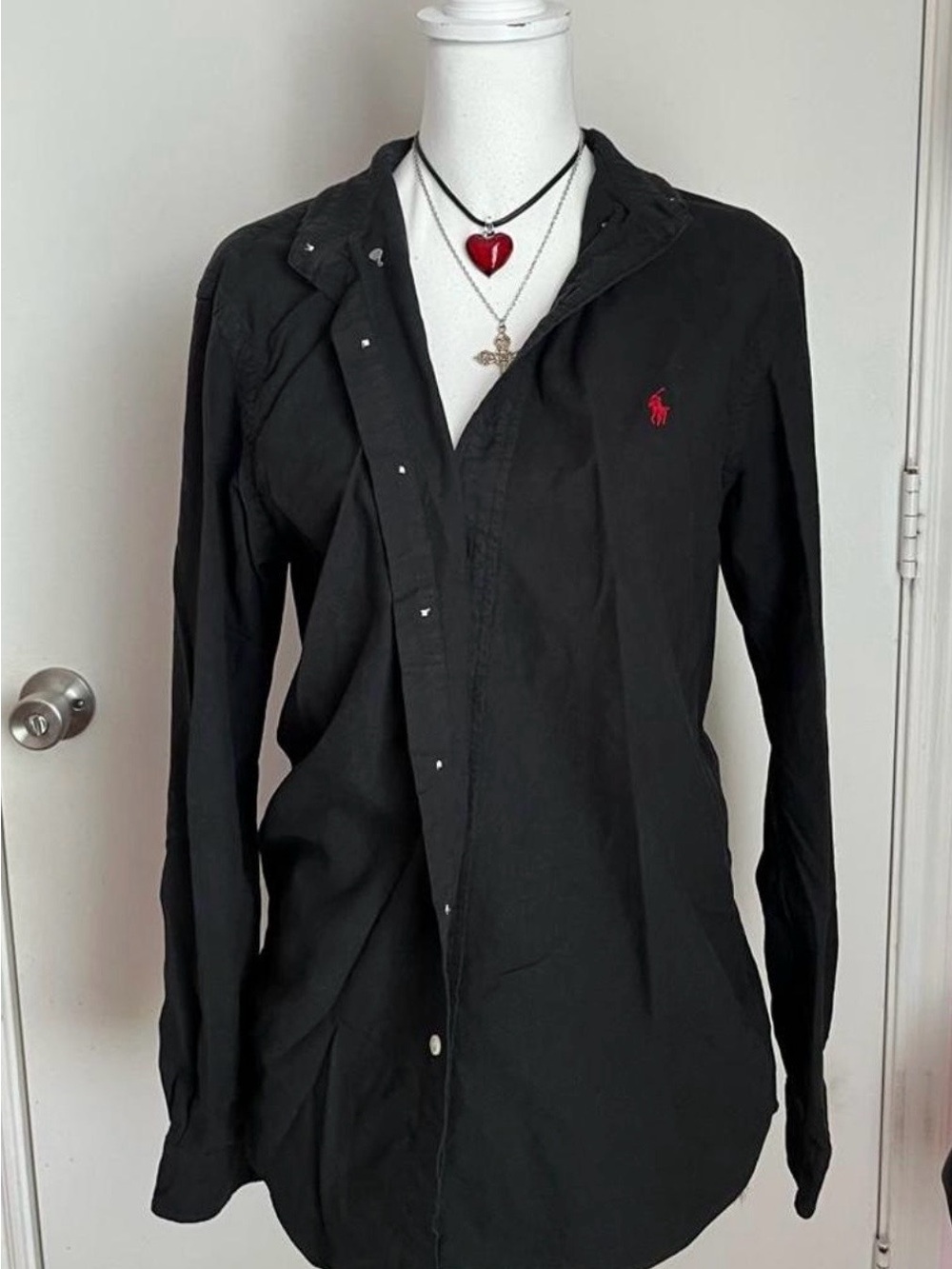 Ralph Lauren Black Button-Down Shirt with Red Logo - Picture 3 of 6